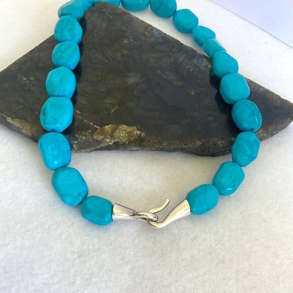 Sterling Silver 925 Southwest Style Chunky Beaded Dyed Turquoise Necklace 17.5" - Picture 11 of 16